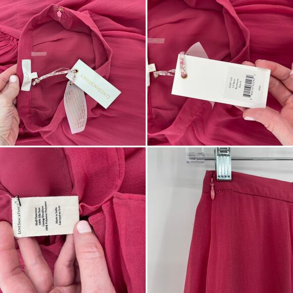 NWT Loveshackfancy Lil Silk Midi Skirt BORDEAUX Size 0 Flounce Hem Flowy Chiffon - Picture 16 of 16